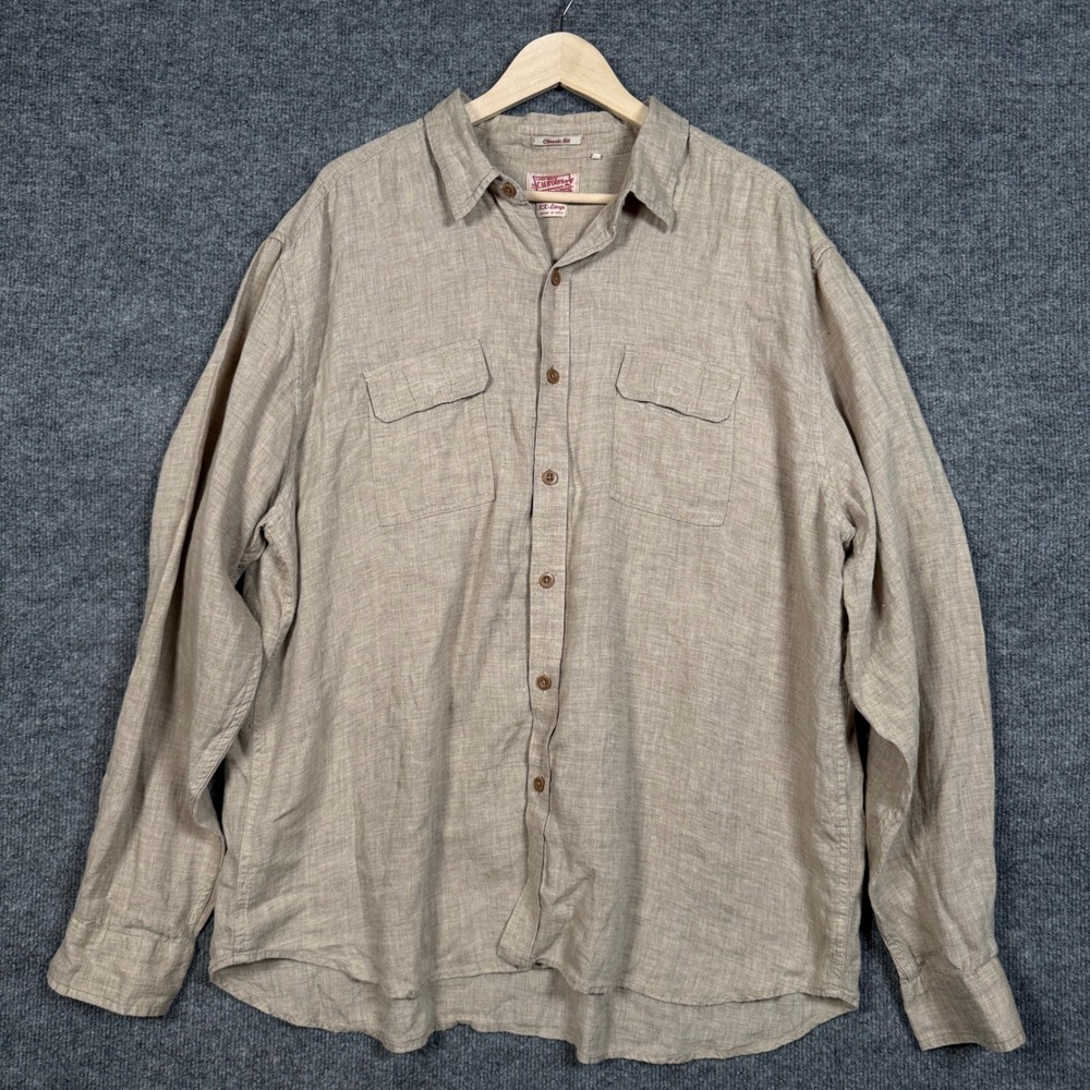 Lucky Brand Mens Size XXL Classic Fit Shirt‎ Tan Button Up Long Sleeves Pockets